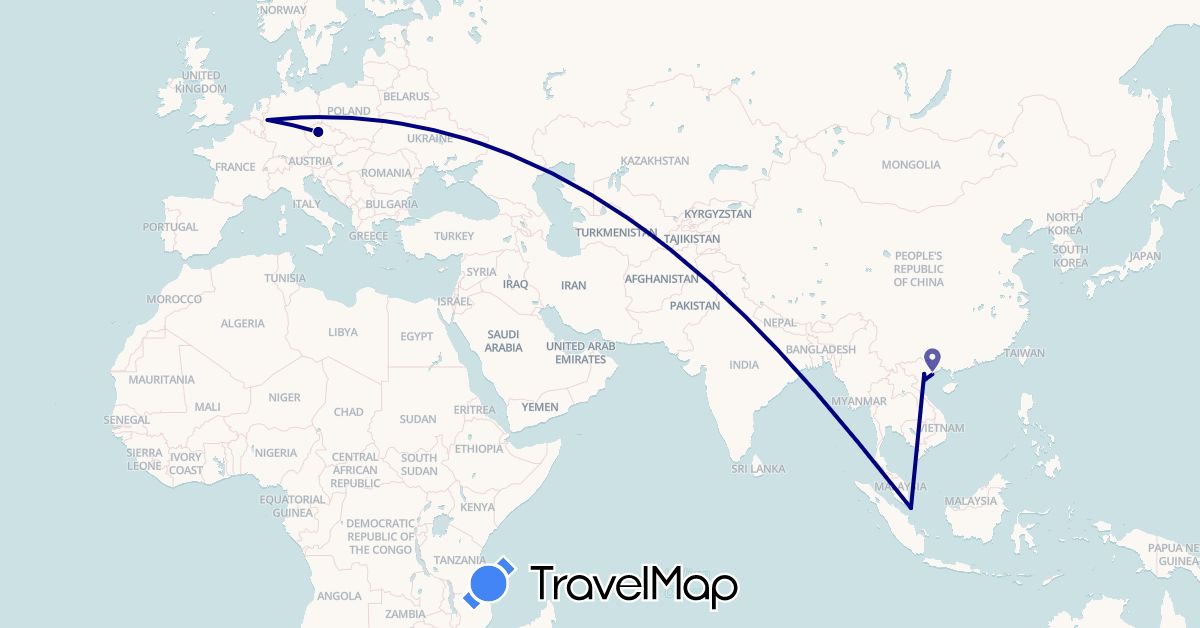 TravelMap itinerary: driving in Czech Republic, Germany, Singapore, Vietnam (Asia, Europe)